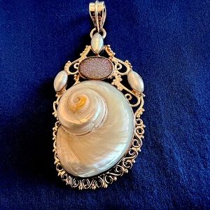 One of a kind sterling silver and shell pendant